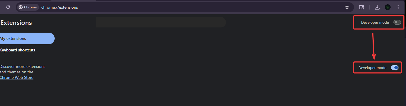 Toggle Developer mode on in Chrome extensions