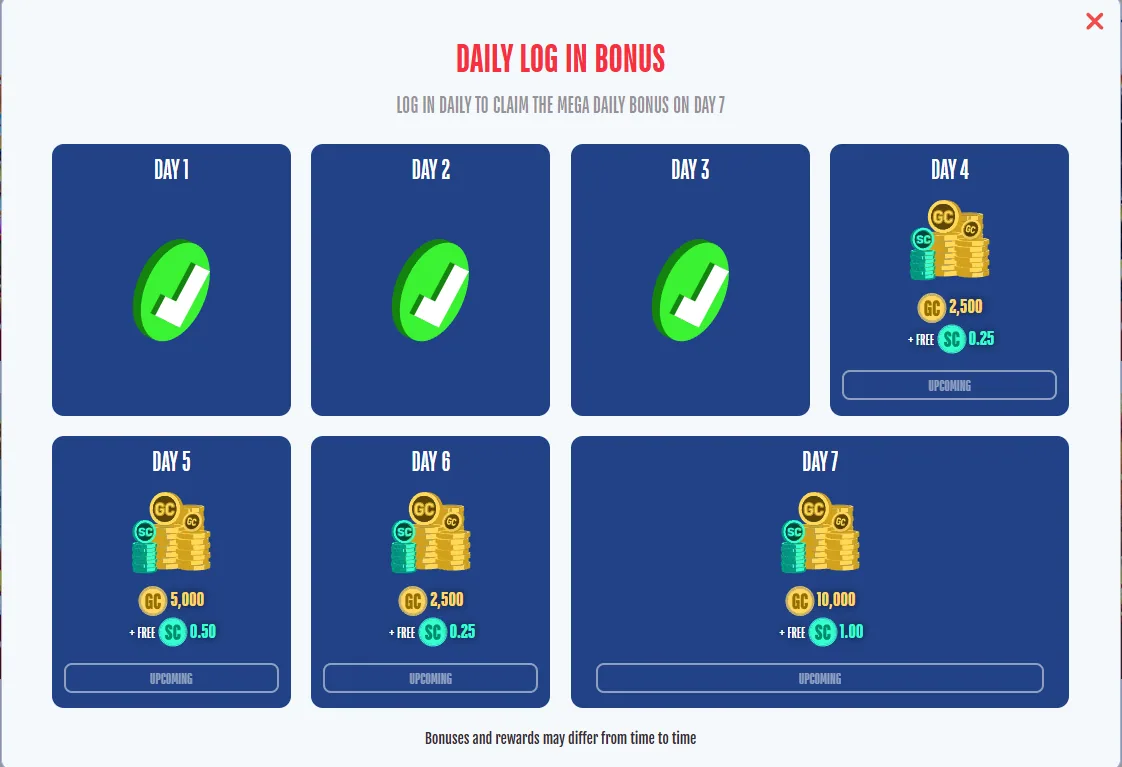 American Luck daily bonus screen showing 0.86 SC drop