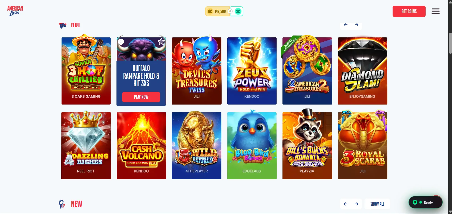 American Luck homepage screenshot — Priority Play sister site