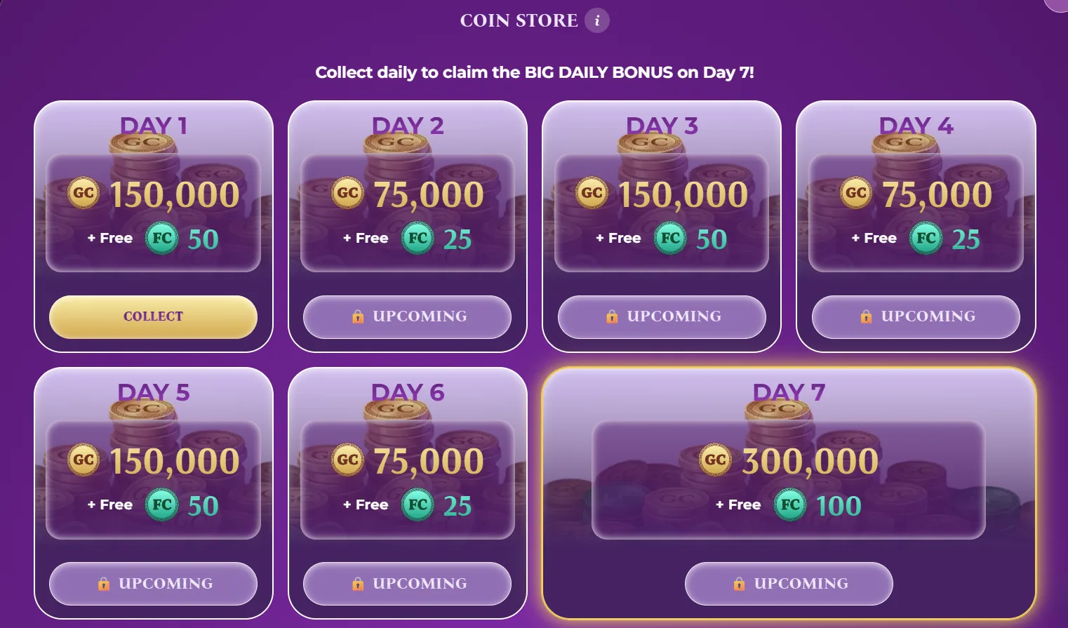 Fortune Wins 7-Day Bonus Bash streak screen