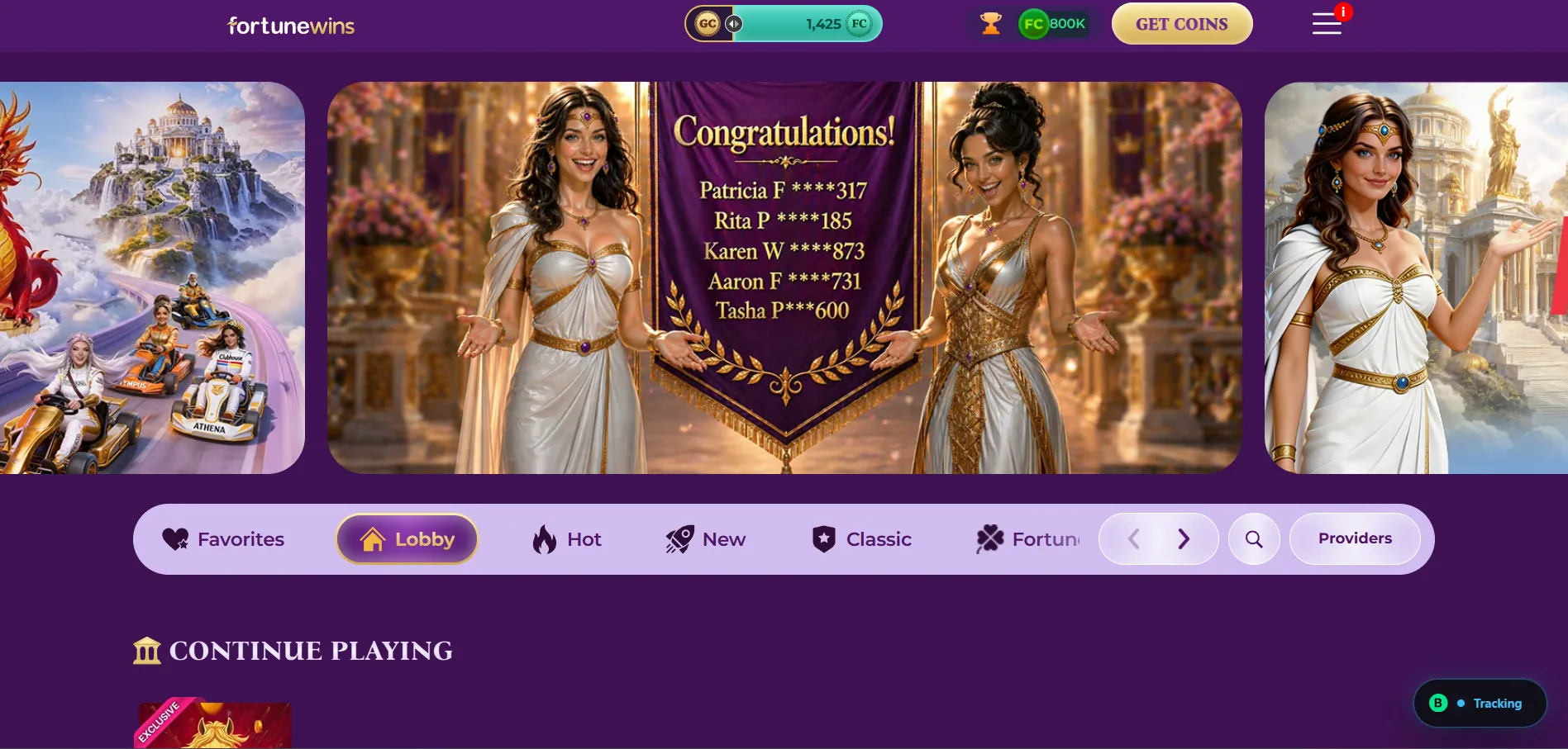 Fortune Wins homepage screenshot — Priority Play sister site